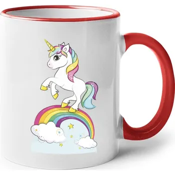 Hrnek s jednorožcem, Barva Červená, Velikost 330 ml, Canvas Keramický hrnek s barevným uchem Bezvatriko.cz 0782