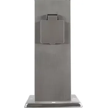 Elektrická zásuvka Zahradní sloupek - 2 zásuvky, hranol, stříbrný (Nerezový zahradní elektrosloupek)