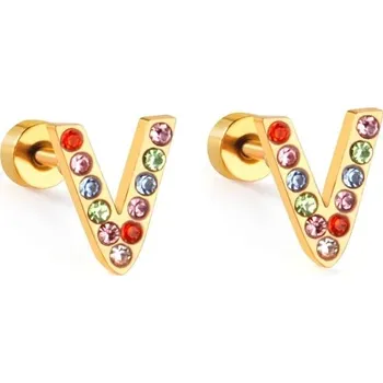 Náušnice Nerezové náušnice s písmenkovým designem - V,Zlatá