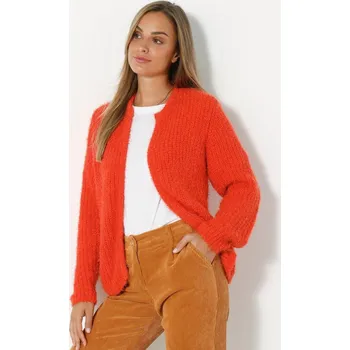 Dámský svetr Krátký kardigan z úpletu s vlasem paprika 42/44