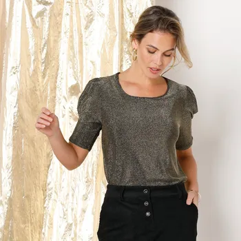 Dámské tričko Tričko s průstřihem na zádech, z metalického úpletu zlatá 54