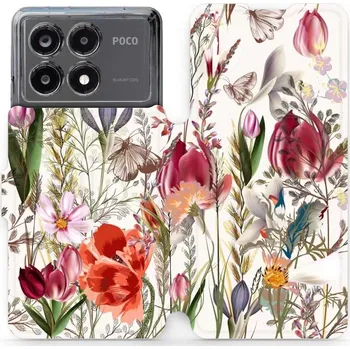 Pouzdro na mobilní telefon Flipové pouzdro Mobiwear - Xiaomi Poco X6 Pro 5G - MP01S Rozkvetlá louka (Knížkové flip pouzdro, obal, kryt na mobil Xiaomi Poco X6 Pro 5G - MP01S Rozkvetlá louka, materiál Umělá kůže + TPU - ochrana 360°, stojánek, silikonová vanička, magnetické zavírání