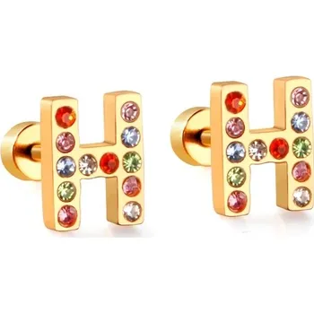 Náušnice Nerezové náušnice s písmenkovým designem - H,Zlatá