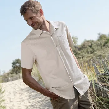 Dámská móda Košile s bowling límečkem, seersucker písková 45/46