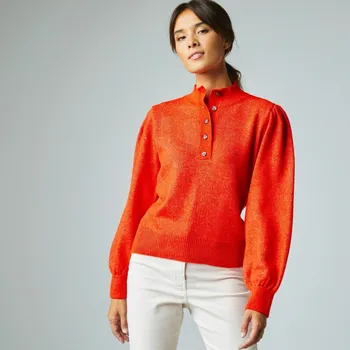 Dámský svetr Pulovr s nadýchanými dlouhými rukávy oranžová 34/36