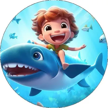 Jedlá dekorace na dort Jedlý papír kluk se žralokem 19,5cm