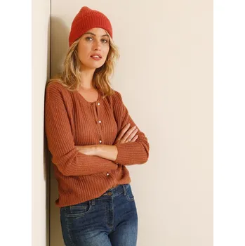Dámský svetr Propínací svetr s perleťovými knoflíčky karamelová 34/36