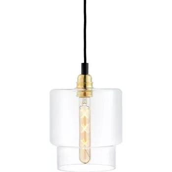 Kaspa 10874105 LONGIS GOLD - Závěsné svítidlo s čirým sklem a zlatou paticí, černý textilní kabel, 1 x E27, Ø 14cm (Závěsné svítidlo v moderním retro stylu 1 x E27, vhodné i jako barové hotelové svítidlo)