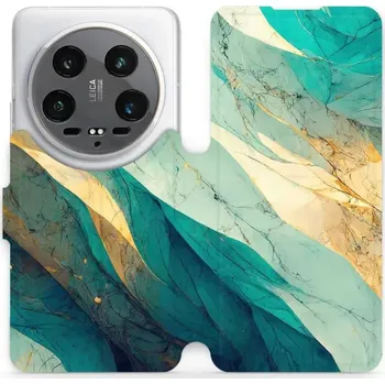 Pouzdro na mobilní telefon Flipové pouzdro Mobiwear - Xiaomi 14 Ultra 5G - VP37S Zlatavý a zelenkavý mramor (Knížkové flip pouzdro, obal, kryt na mobil Xiaomi 14 Ultra 5G - VP37S Zlatavý a zelenkavý mramor, materiál Umělá kůže + TPU - ochrana 360°, stojánek, silikonová vanička,)