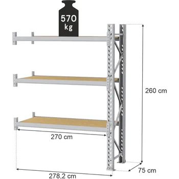 Dílenský regál Regál skladový MAGO HX (V: 260, Š:75, D:286,4 cm) s nosností 570 kg/ modul rozšíření