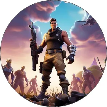 Jedlá dekorace na dort Jedlý papír Fortnite game střelec 19,5cm