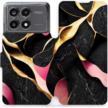 Flipové pouzdro Mobiwear - Xiaomi Poco X6 Pro 5G - VP35S Černý a zlatavý mramor (Knížkové flip pouzdro, obal, kryt na mobil Xiaomi Poco X6 Pro 5G - VP35S Černý a zlatavý mramor, materiál Umělá kůže + TPU - ochrana 360°, stojánek, silikonová vanička,)