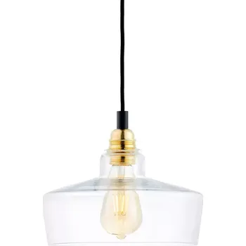 Kaspa 10873105 LONGIS GOLD - Závěsné svítidlo s čirým sklem a zlatou paticí, černý textilní kabel, 1 x E27, Ø 25cm (Závěsné svítidlo v moderním retro stylu 1 x E27, vhodné i jako barové hotelové svítidlo)