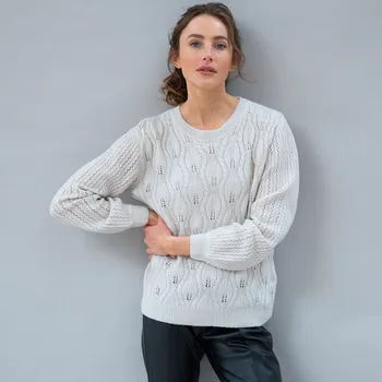 Dámský svetr Ažurový pulovr s dlouhými rukávy béžová 50