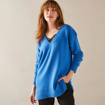 Dámské tričko Tunikový pulovr s výstřihem do V tmavě modrá 34/36