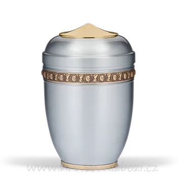 Smuteční dekorace Ocelová urna stříbrná s mosazným podstavcem