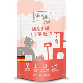 Krmivo pro kočku MjAMjAM Quetschie pokrm s lahodnými srdíčky 48x125g