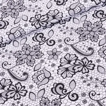 Bavlněné plátno POLO černá krajka na bílé, š.160cm (látka v metráži)