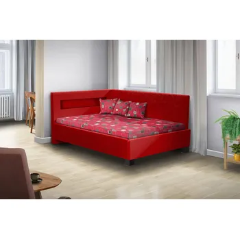 Postel Nabytekmorava Čalouněná postel Mia Robin 140x200 cm s led osvětlením matrace: matrace 15 cm, Barva postele: červená, Úložný prostor: bez úložného prostoru