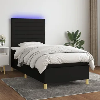 Postel vidaXL Box spring postel s matrací a LED 90x190 cm textil [3135483] Barva: Černá