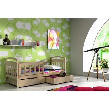 Postel Max-i Dětská postel se zábranou KARINA PINE vč. roštu Zvolte rozměr:: 90 x 180 cm, Zvolte barvu:: barva černá + ŠUPLÍKY