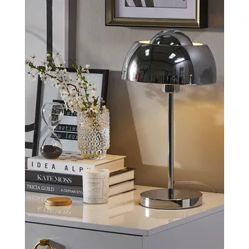 Osvětlení Stolní lampa stříbrný kov 44 cm kulatý stínicí kabel s vypínačem průmyslového vzhledu Beliani