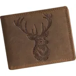 Hnědá broušená kožená peněženka s motivem jelena L1172