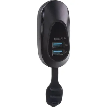 2x USB QC3.0 + USB-C zásuvka 12/24V, montáž na tyč