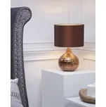 Stolní lampa se zlatým zakřiveným porcelánovým základním látkovým stínidlem hnědý kabel s vypínačem Moderní okouzlující styl Beliani