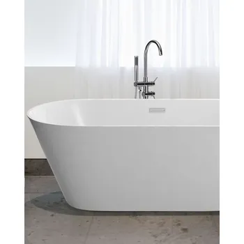 Vana Volně stojící vana akrylová bílá 160 x 80 cm oválný moderní systém přetečení Beliani