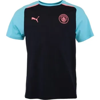 Pánské fotbalové triko Puma MANCHESTER CASUALS TEE L Černá, Světle modrá, Růžová