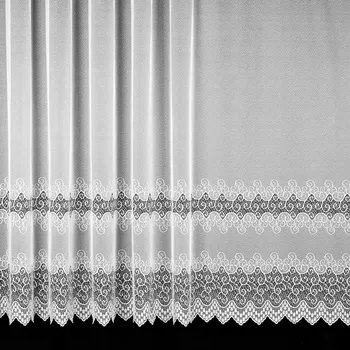 Žakárová záclona 727, ornamenty v pruzích, s bordurou, bílá, výška 145cm (v metráži)
