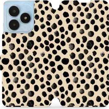 Pouzdro na mobilní telefon Flipové pouzdro Mobiwear - Realme Note 50 - VA50S Černé puntíky (Knížkové flip pouzdro, obal, kryt na mobil Realme Note 50 - VA50S Černé puntíky, materiál Umělá kůže + TPU - ochrana 360°, stojánek, silikonová vanička, magnetické zavírání)