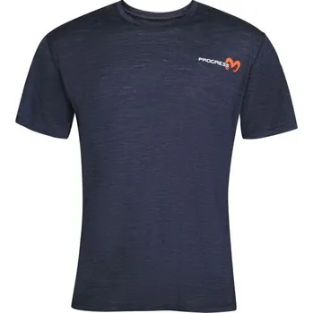 Pánské merino triko s krátkým rukávem PROGRESS ALASTOR 2XL Tmavě modrá, Bílá