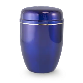 Smuteční dekorace Kovová urna Faith Modrá - Zlatý pásek