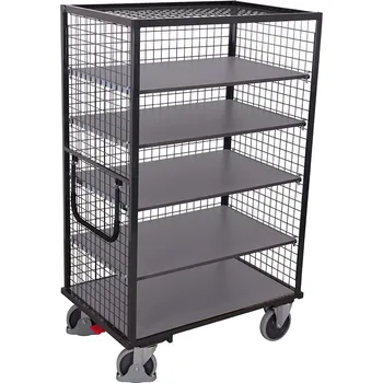 Variofit Vysoký skříňový vozík s madlem a mřížovými stěnami, Variofit, 5 polic (123 x 75 cm), do 500 kg, modrá/antracit Barva: antracit RAL7016