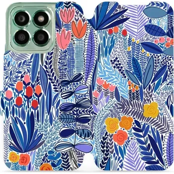 Pouzdro na mobilní telefon Flipové pouzdro Mobiwear - Honor X8b - MP03P Modrá květena (Knížkové flip pouzdro, obal, kryt na mobil Honor X8b - MP03P Modrá květena, materiál Umělá kůže + TPU - ochrana 360°, stojánek, silikonová vanička, magnetické zavírání)