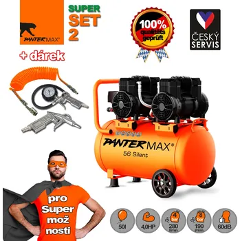 Kompresor PANTERMAX® AirFlow® 26 SILENT Kompresor bezolejový, zásobník 24l, 8Bar, 1,45kW, 2písty, 76dB 	 set 2