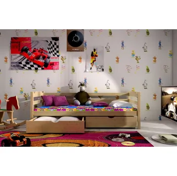 Postel Max-i Dětská postel se zábranou VANDA PINE vč. roštu Zvolte rozměr:: 90 x 200 cm, Zvolte barvu:: barva černá + ŠUPLÍKY