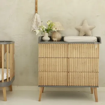 Komoda Šuplíková komoda Bambi Mundo s přebalovacím pultem - antracit / přírodní dub