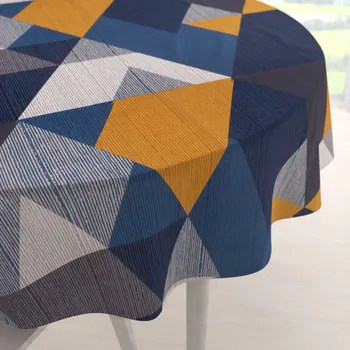 ubrus Bavlněný kulatý ubrus Sandra SA-390 Modro-béžovo-oranžové trojúhelníky Ø 60 cm