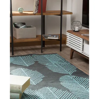 Koberec Koberec tmavě šedý 140 x 200 cm, vzor listů, oboustranný vnější a vnitřní koberec, moderní design Beliani