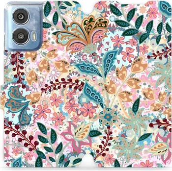 Pouzdro na mobilní telefon Flipové pouzdro Mobiwear - Motorola Moto G24 Power - MX04S Spletité kvítky a listy (Knížkové flip pouzdro, obal, kryt na mobil Motorola Moto G24 Power - MX04S Spletité kvítky a listy, materiál Umělá kůže + TPU - ochrana 360°, stojánek, silikonová vanička,