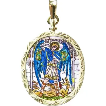 Přívěsek Aljančič Archandělé Uriel a Michael oboustranně malovaný gravírovaný medailon 304-305R2 zlato