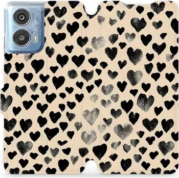 Pouzdro na mobilní telefon Flipové pouzdro Mobiwear - Motorola Moto G24 / Moto G04 - VA51S Černá srdíčka (Knížkové flip pouzdro, obal, kryt na mobil Motorola Moto G24 / Moto G04 - VA51S Černá srdíčka, materiál Umělá kůže + TPU - ochrana 360°, stojánek, silikonová vanička, magnetick
