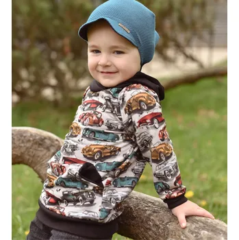 Dívčí mikina béžová maximikina s potiskem aut