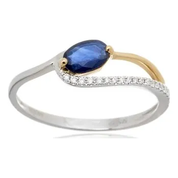 Prsten Prsten z bílého a žlutého zlata se safírem a diamanty RAB00129 + dárek zdarma