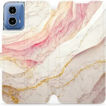 Pouzdro na mobilní telefon Flipové pouzdro Mobiwear - Motorola Moto G34 5G - VP32S Růžový a zlatavý mramor (Knížkové flip pouzdro, obal, kryt na mobil Motorola Moto G34 5G - VP32S Růžový a zlatavý mramor, materiál Umělá kůže + TPU - ochrana 360°, stojánek, silikonová vanička,)