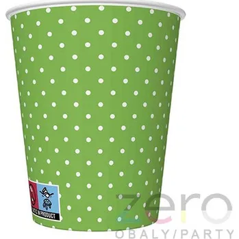 Jednorázové nádobí Pohárek (kelímek) nápojový papírový 0,25 l (8 ks) - zelené s mini puntíky
