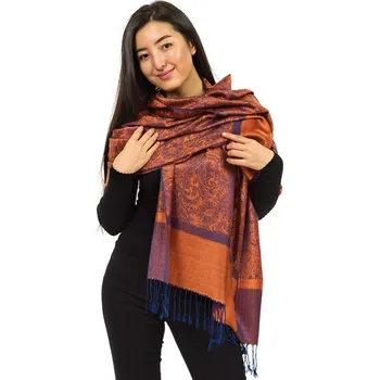 Šátek Himalife Šátek pašmína Nepal - oranžová s modrou